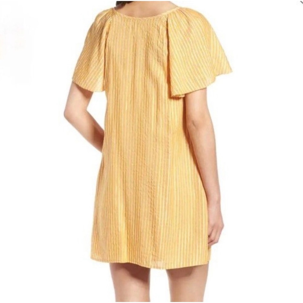 Hinge Yellow Striped Metallic Flutter Sleeve Mini Dress - Picture 2 of 11